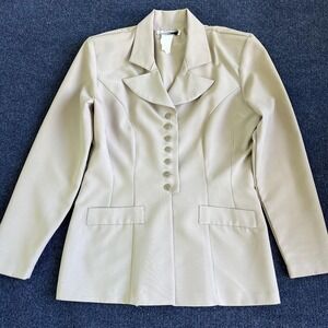 Vintage DBY Ltd. Blazer Jacket Womens 9 Beige 8 Button Longline Work Office